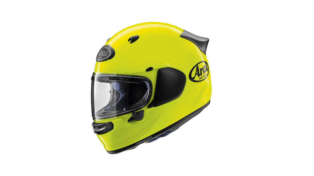 Motorradhelm in Neon-Gelb.